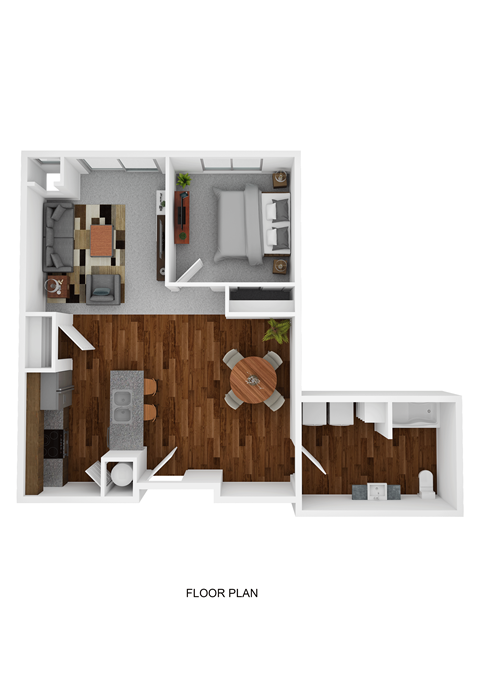 Floor plan for 1 bed, 1 bath, 675 sqft